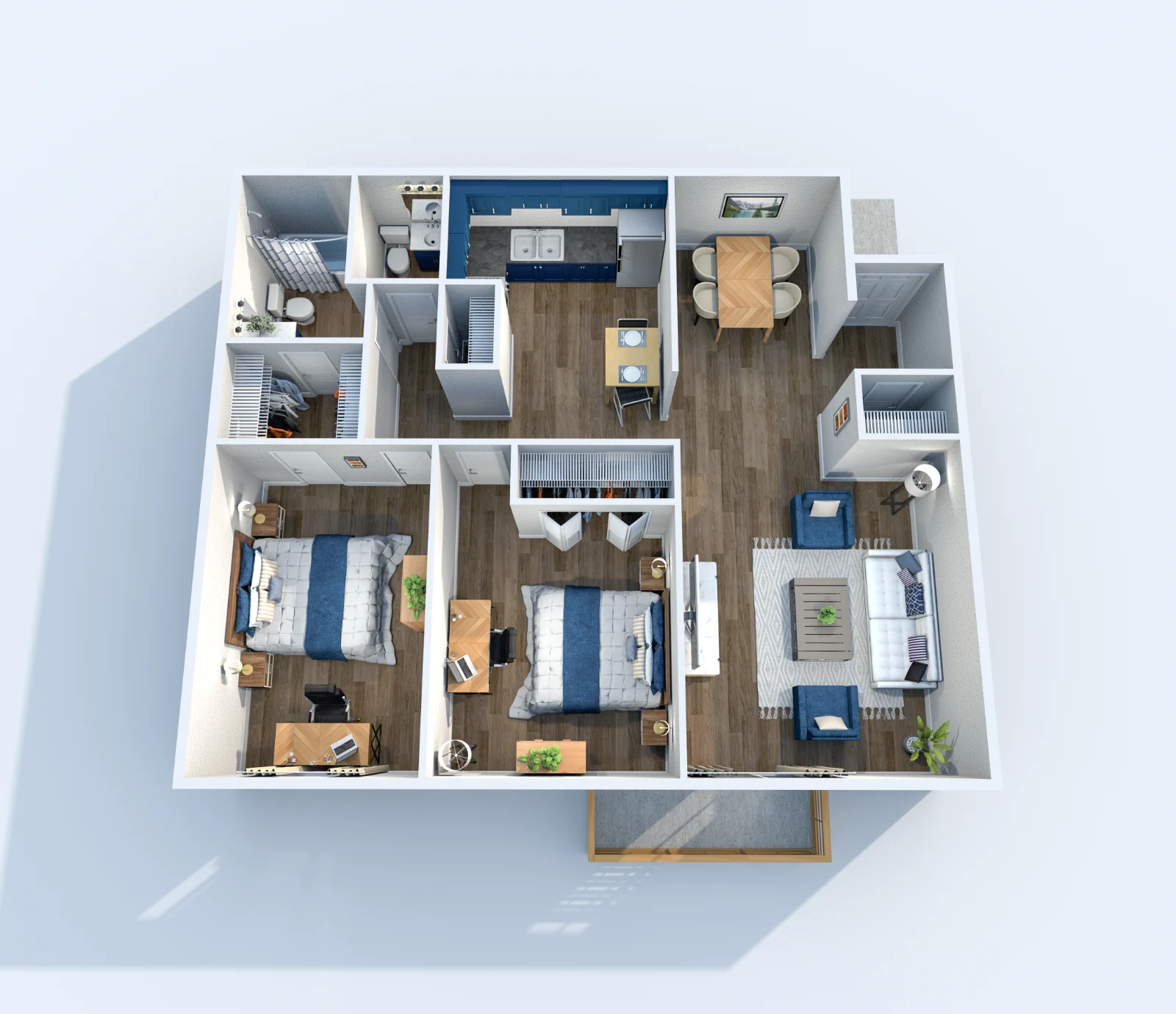 Blue Note — floor plan, Plan B1 · 2 bed · 1 bath · 1,100 sq ft